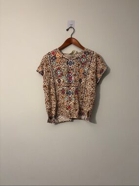 Savanna Jane Leopard Print Top with Colorful Geometric Embroidery